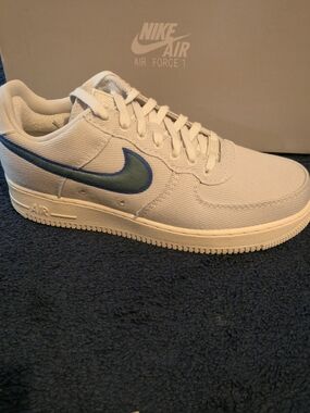 Nike Air Force 1 Low Men's Shoes - White with Blue Swoosh